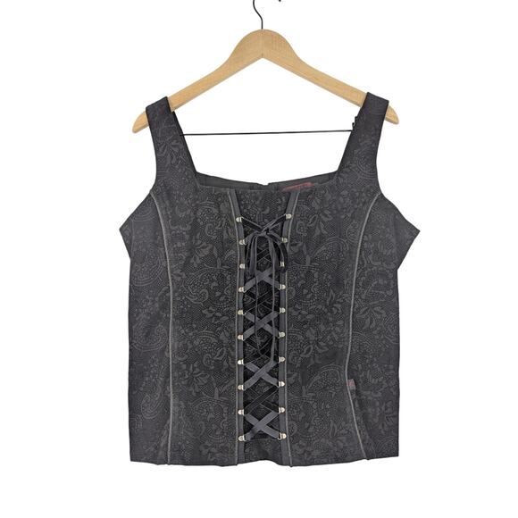 Tripp NYC Vintage Y2K Gothic Velvet Damask Lace-Up Corset - Picture 1 of 7